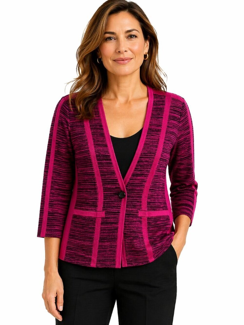 Ming Wang Magenta Pink Knit Cardigan Sweater